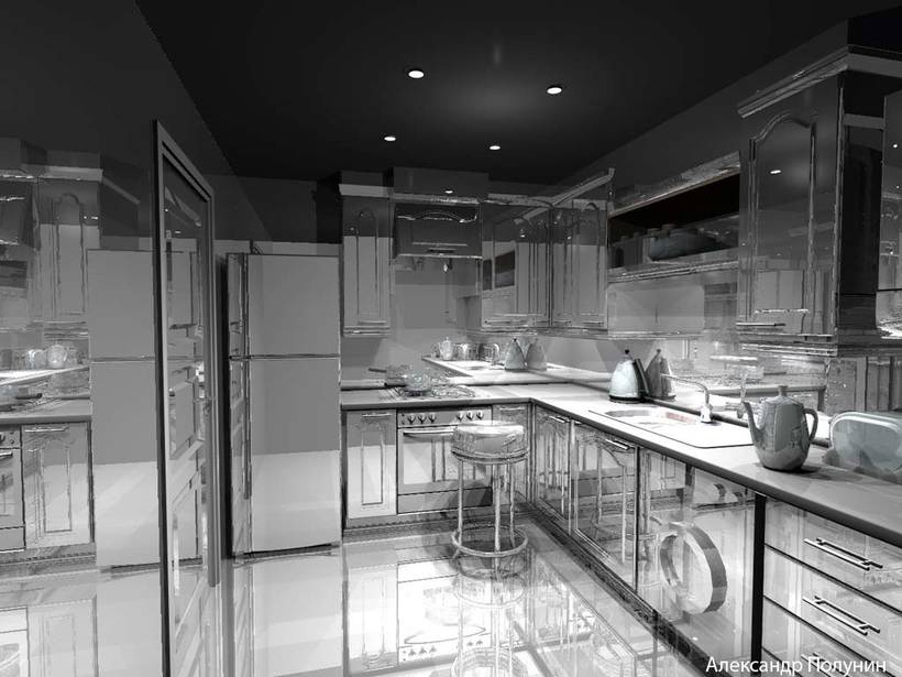 Дизайн кухни зеркальной плиткой под углом Дизайн кухни зеркальной плиткой под углом