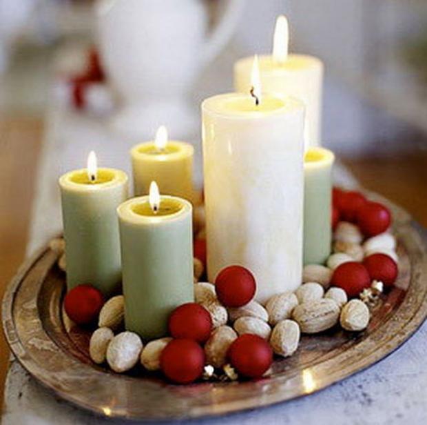 Поднос со свечами и орехами